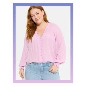 NWT Torrid 2X Mauve Mist Georgette Smocked Blouson Long Sleeve Blouse Size 18-20